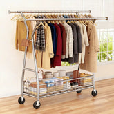 Snhomee 630 lbs Heavy Duty Rolling Garment Rack with Shelves, 70"H  Space-Saving Commercial Clothing Rack for Bedroom, Closet, Laundry, Commercial
